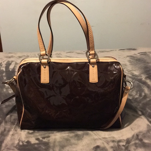 Coach embossed brown satchel bag - Picture 4 of 8